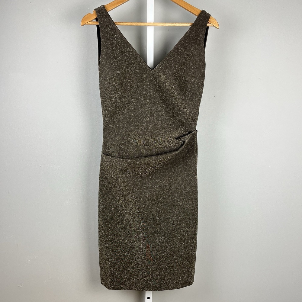 Nicole Miller Ponte Sheath Dress Womens Size‎ Medium Gold Metallic Sparkle